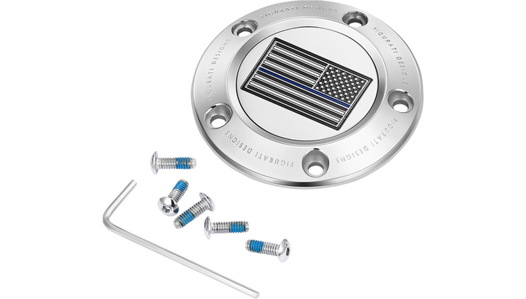 FIGURATI DESIGNS Timing Cover - 5 Hole - American - Blue Line - Stainless Steel