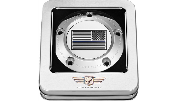 FIGURATI DESIGNS Timing Cover - 5 Hole - American - Blue Line - Stainless Steel