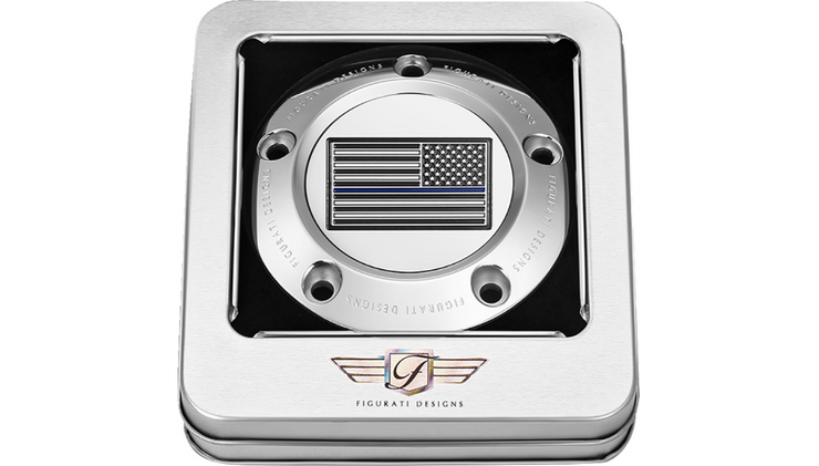 FIGURATI DESIGNS Timing Cover - 5 Hole - American - Blue Line - Stainless Steel