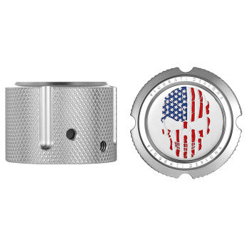 Figurati Designs Front Axle Nut Cover - Stainless Steel - Red/White/Blue Flag Skull