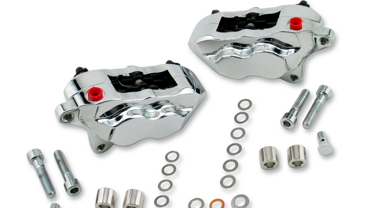 HAWG HALTERS Piston Brake Caliper 4-Piston Caliper - Dual Disc - Front - Chrome