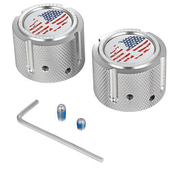 Figurati Designs Front Axle Nut Cover - Stainless Steel - Red/White/Blue Flag Skull