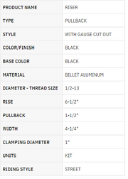 Thrashin Supply Risers - Pull Back - 6-1/2" - Gauge Cutout - Black
