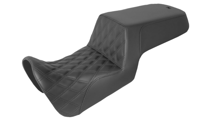 SADDLEMEN Step Up Seat — Rear Smooth/Front Lattice Stitch - Black - Pan America