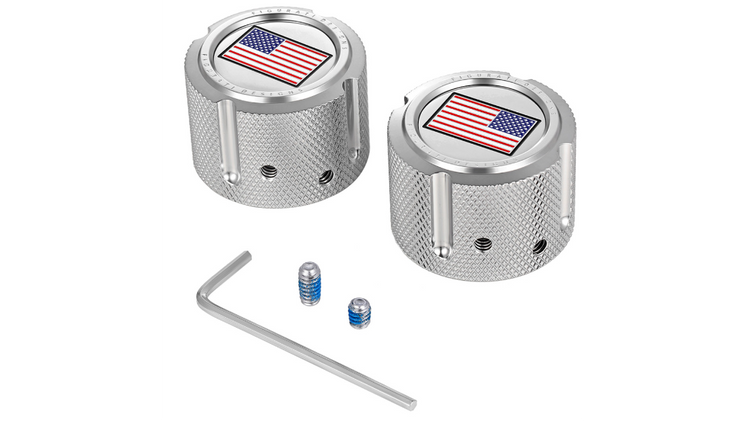 Figurati Designs Front Axle Nut Cover - Stainless Steel - Red/White/Blue Flag - Reversed